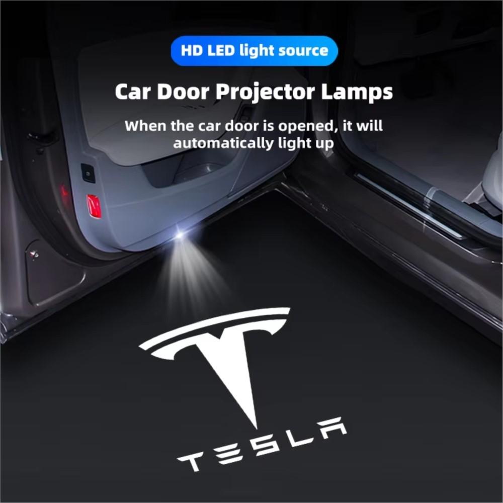 ctkhn3 LED Car Door HD Laser Projector Lights Door Welcome Lamp For Tesla Model 3 Y S X Cybertruck Juguete Roadster Coil Bonina SpaceX
