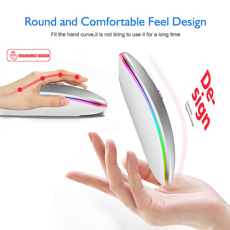 2.4G Wireless Bluetooth 5.0 Mouse RGB LED Lights Silence Smart Sleep Mouse for Laptop Computer Gaming Mouse Optical Mouse USB Rechargeable