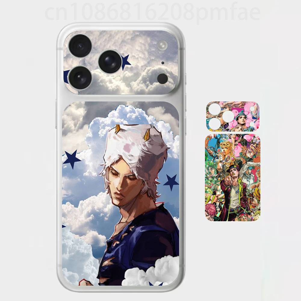 Премиальная виниловая наклейка J-JoJo's Bizarre Adventure для iPhone 17 Pro/Max, Защитная наклейка на заднюю панель и рамку камеры (Не чехол)