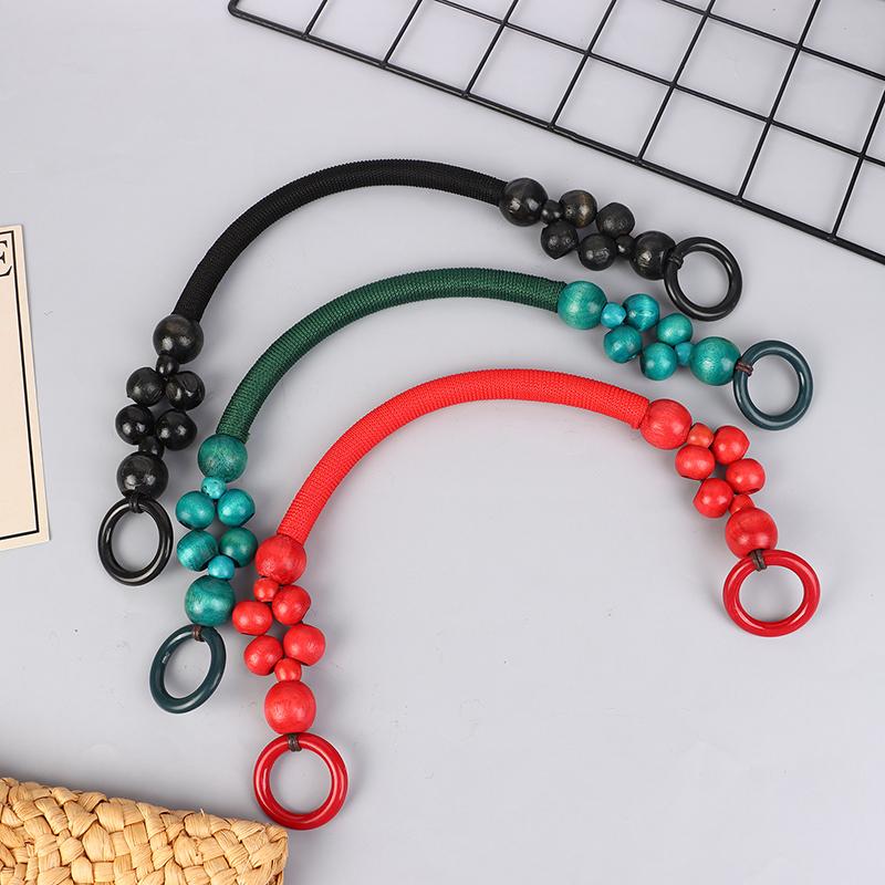 Women Wooden Bead Rope Bag Strap Wooden Handle Rope Beads Handbag Shoulder Belt Diy Replacement Bag Accessories