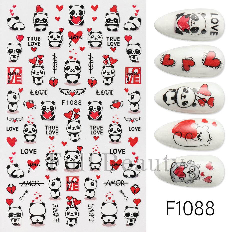 Nail Art Stickers, Romantic Valentine'S Day Love Cartoon Panda Love Adhesive Nail Stickers