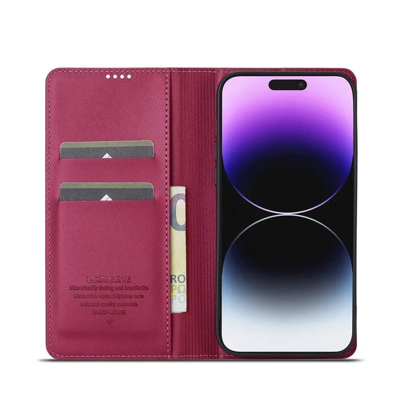 Прочный Кошелек-книжка с Магнитными Слотами для Карт из Кожи для iPhone 16 Pro Max 16E 15 14 13 12 11 Флип Тонкая Сумка Бизнес Карманный Чехол