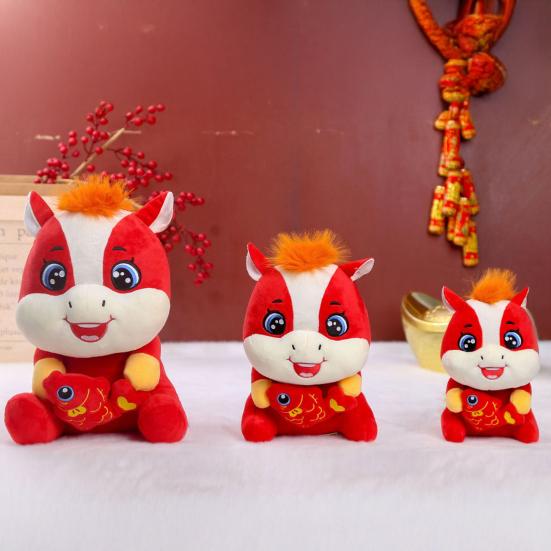 Plush Horse Hugging Fish Doll Soft Skin-friendly Stuffed Animal 2026 New Year Red Horse Plushie Festive Symbol for Success