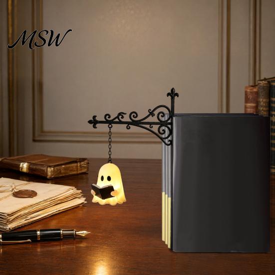 Versatile Hanging Decor Ghost Reading Bookshelf Light, Cute Lamp, Retro Cozy Nook Light Bookends for Halloween Library Study Shape Night