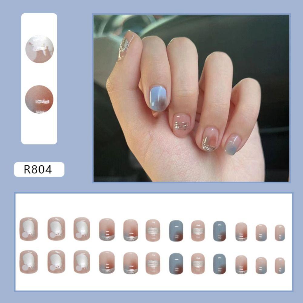 Короткие круглые накладные ногти Французские накладные ногти Съемные накладные ногти для салона