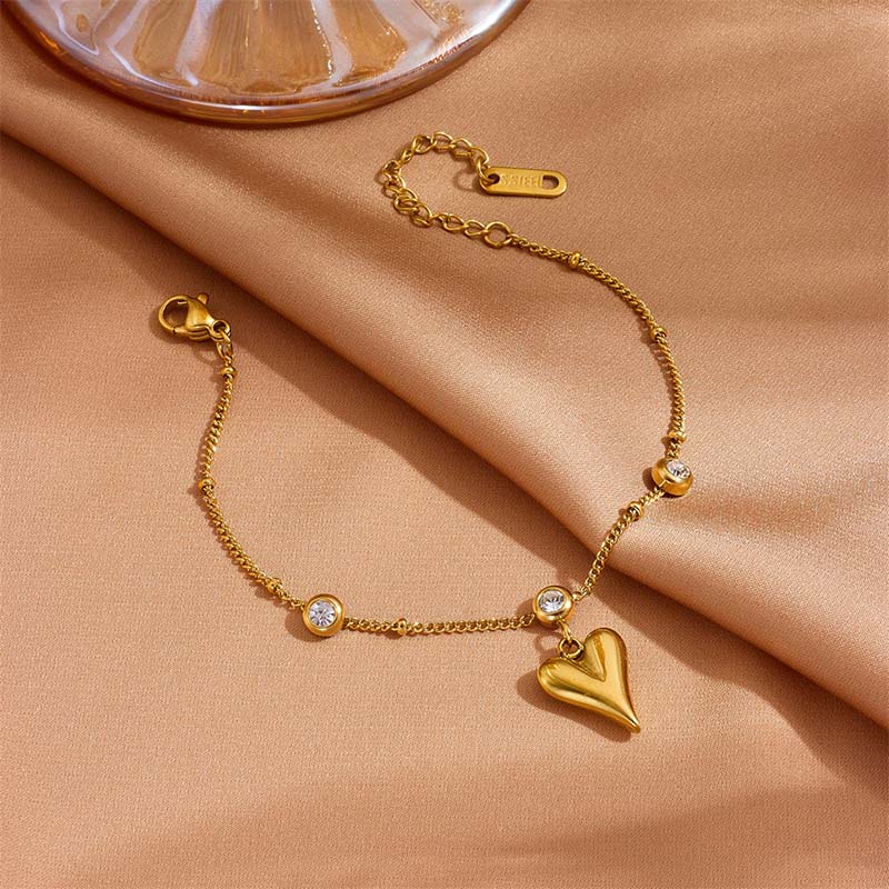 316L Stainless Steel Necklace for Women Vintage Heart Pendant Bracelet Earrings Shiny Zircon Anklet Trendy Wedding Party Shining Gold Color Jewelry