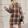 Летнее женское клетчатое платье с длинными рукавами и элегантным узором в клетку