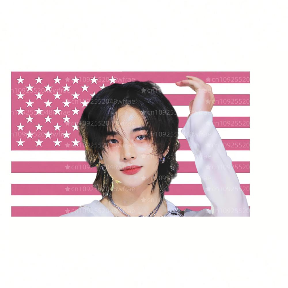 1PC Skz Hyunjin Kwave American Flag Tapestry for Bedroom Decoration Wall Hanging Party Background Room Durable Decoration