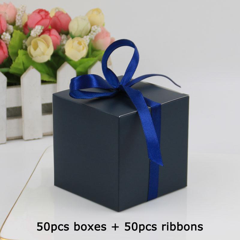 WTEMPO 50 шт 7,6*7,6*7,6 см однотонные подарочные коробки из кубической бумаги с бантом и лентой, складные коробки для небольших подарков своими руками, коробки для упаковки подарков на день рождения, свадьбу, вечеринку