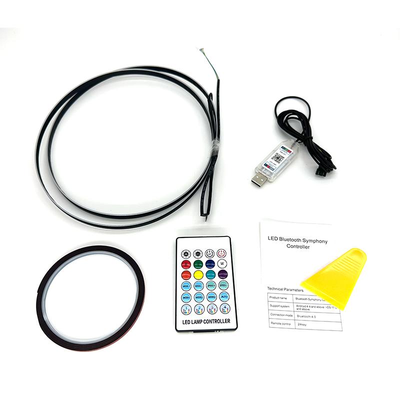 RGB Светодиодная лента для украшения салона автомобиля с управлением через приложение, USB-лампа с датчиком ритма музыки, атмосферная подсветка с пультом управления 12В