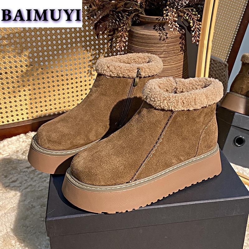Ботильоны из замши на плоской подошве, женские, на платформе, плюшевые, теплые, хлопковые, тренд 2024 года, повседневные, дизайнерские, нескользящие, челси, модные, Botas Mujer