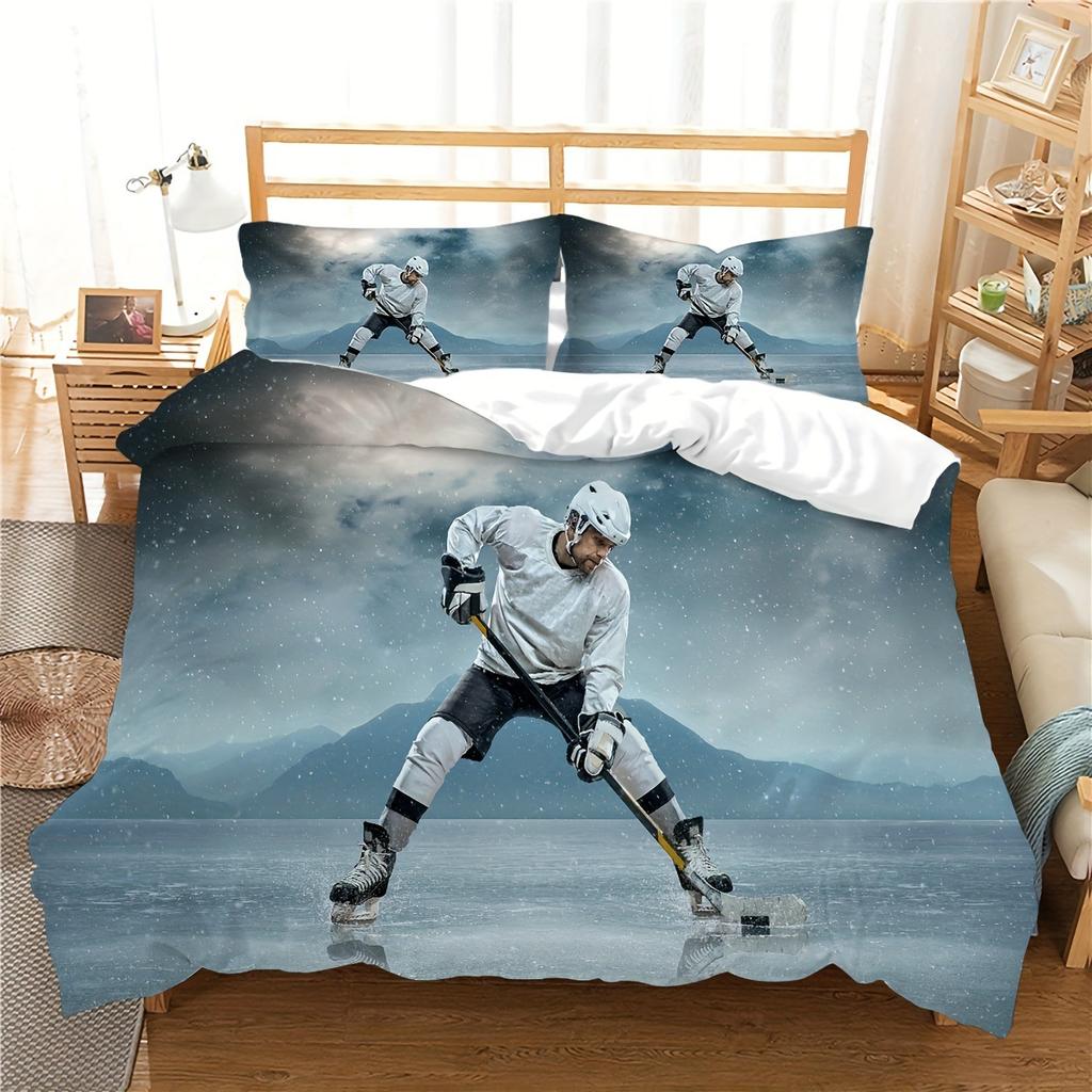 Ice Hockey 3D Digital Printing Quilt Cover Home Textile Three-Piece Three-Piece Set