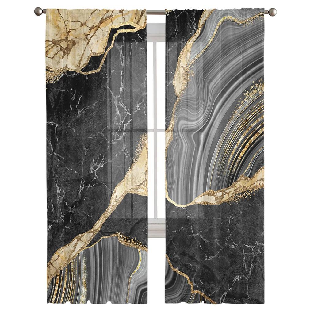 Тюлевые шторы с черной мраморной текстурой для гостиной, прозрачные занавески для спальни, оконные жалюзи, вуаль, шторы