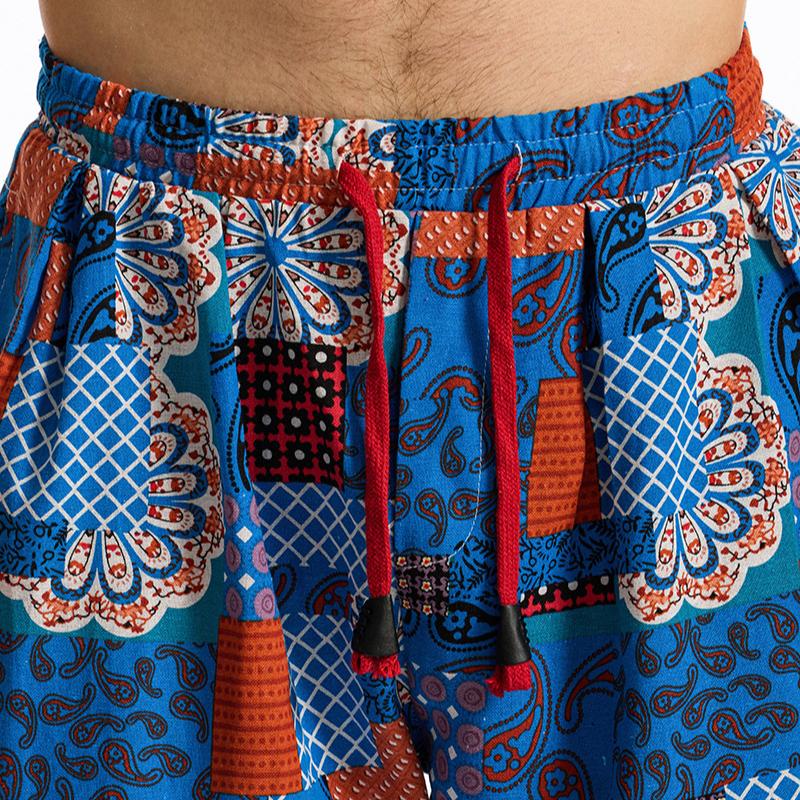 Spring and Summer Men's Linen Cotton Printed Casual Pants