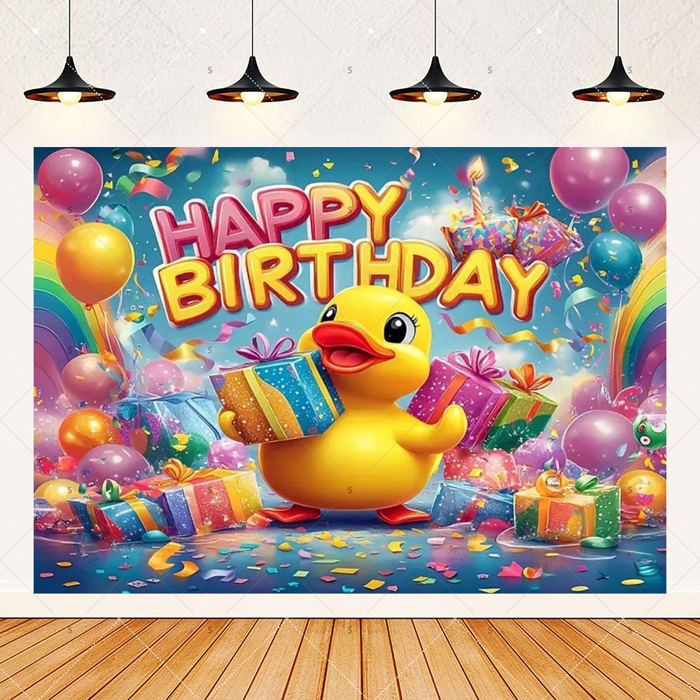 Cute Yellow Duck Theme Background Banner Kids Birthday Party Decorations Photography Backdrop Cartoon Baby Shower Supplies Props
