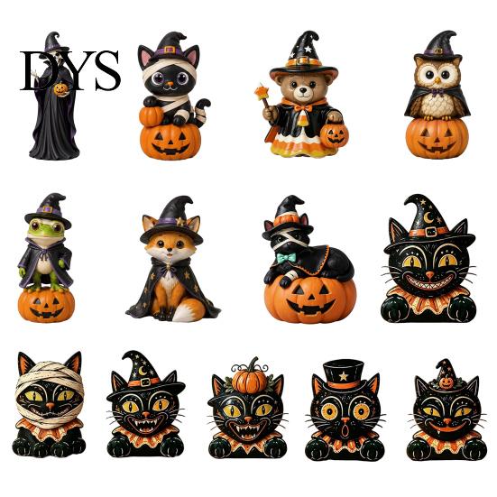 Деревянная фигурка кошки, Винтажная фигурка на Хэллоуин, Деревенская фигурка ведьмы, зомби, совы, лягушки, Маленькое деревянное украшение для стола, Украшение для многоуровневой полки в стиле кантри