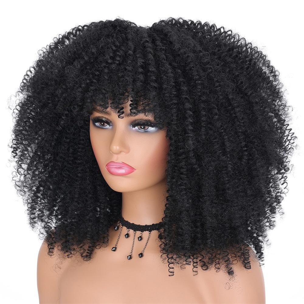 New Wig Women's Short Curly Hair African Small Curly Hair, European and American Exploding Head Wig Wigs Rose Mesh Chemical Fiber Headgear