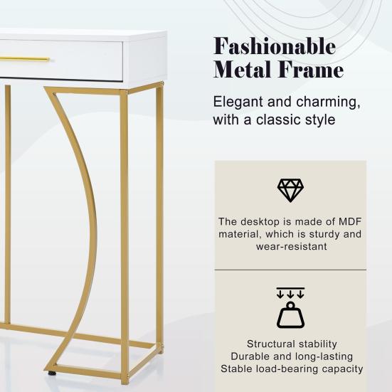 Hallway Table Console with 2 Drawers Light Luxury Modern Metal Golden Frame Living Long Room Farmhouse Behind Sofa Narrow Entryway