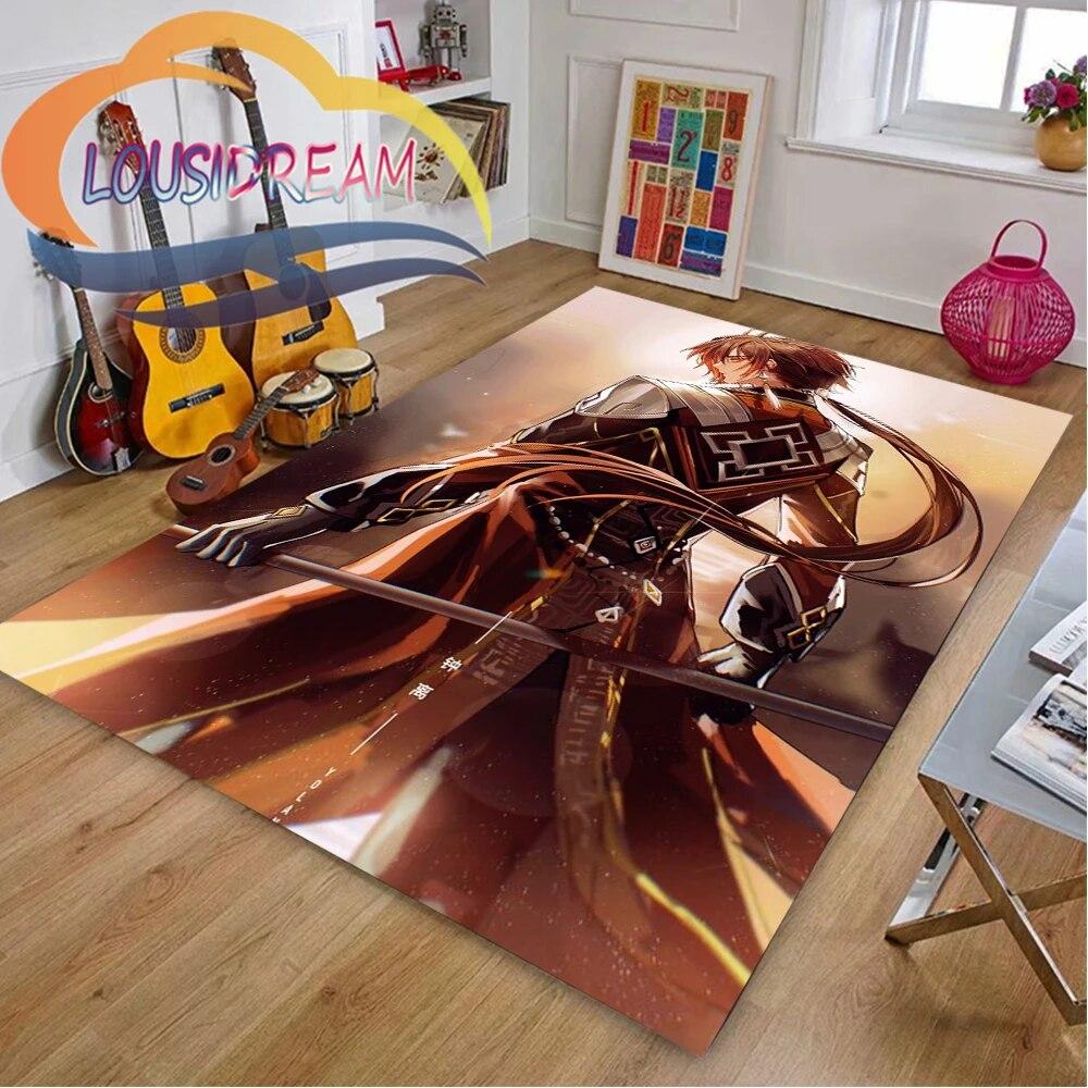 Ковер с мультяшными приключенческими играми, 3D принт Genshin Impact, напольный коврик для гостиной, мягкий фланелевый ковер для игр