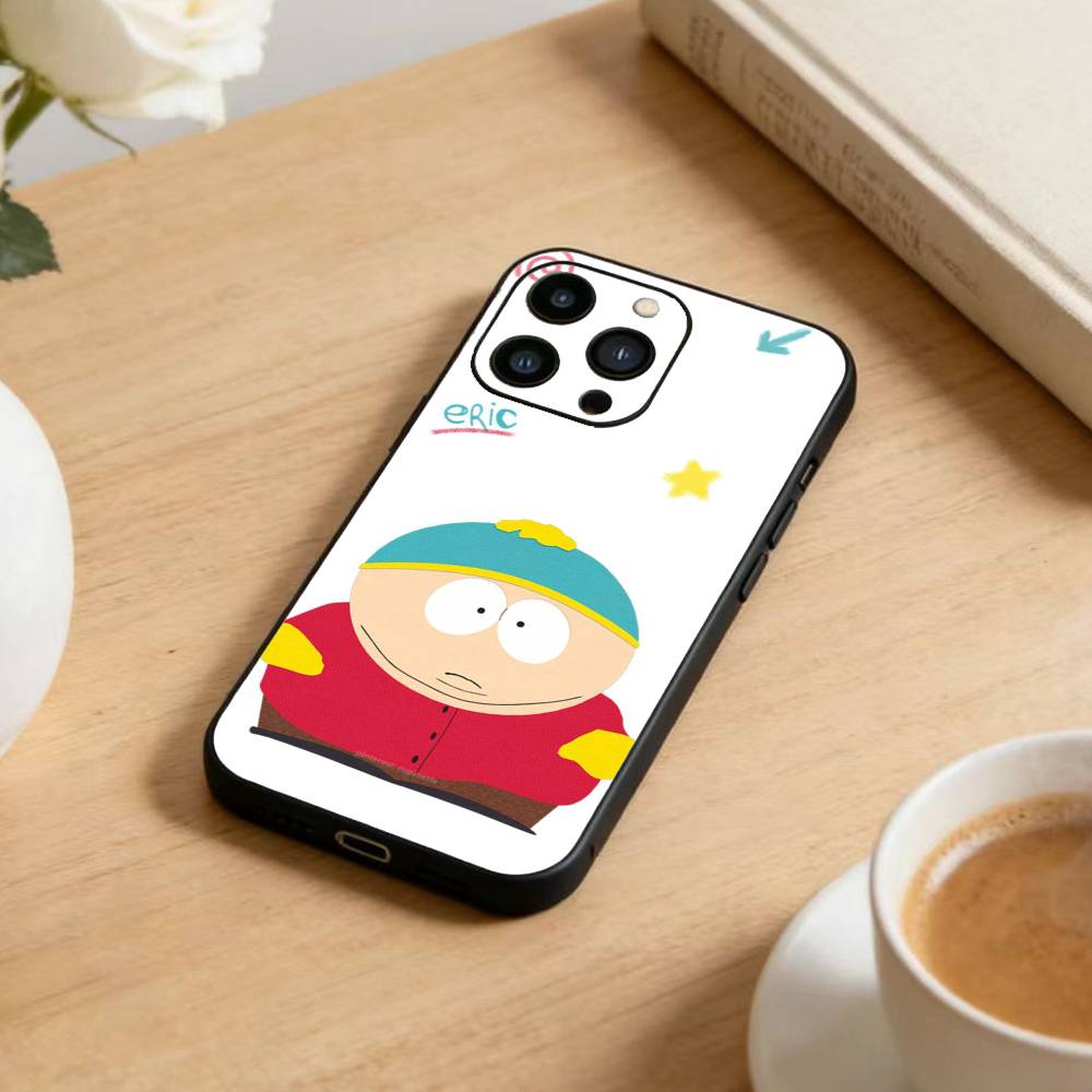 S-South P-Park Cartoon Phone Case For iPhone 17 16 15 14 13 12 Max Plus Silicone Black Cover