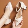 Zapatos De Mujer Lady Fashion Pointed Toe Beige High Quality Spring Buckle Strap Square Heel Shoes Lady Classic Heel Shoes Fa350