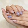 Pack Of 24 Fake Nail White French Blue Floral Glossy Short Oval Shape Press On Nail With Shimmering Finish ABS Build