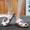 Men Roman Sandals Black White Leather Gladiator Sandals Outdoor Summer Sandals for Men Peep Toe Open Toe Beach Shoes