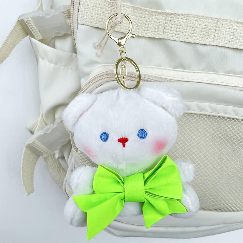 Adorable Bowknot Bear And Bunny Plush Keychain For Bags Cute Cartoon Stuffed Toy