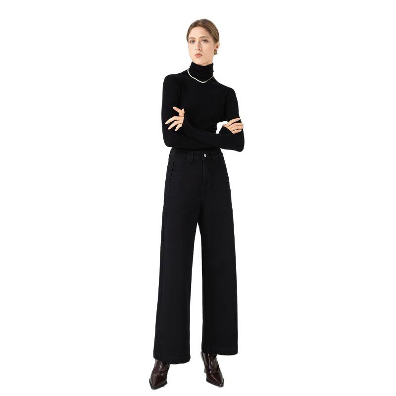 Autumn New High Waist Skinny Loose Black Wide Leg Yasser Vertical Straight Jeans Women