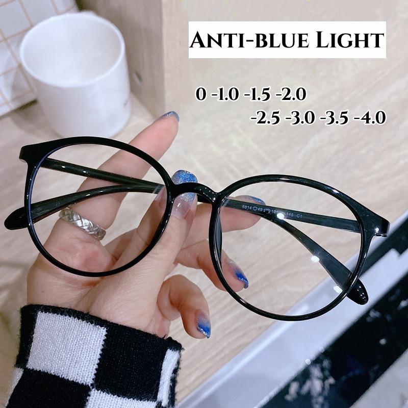 Women Round HD Lens Myopia Glasses Transparent Near Sight Frame Eyeglasses Unisex Anti-blue Ray Minus Diopter Eyewear 0 To -4.0