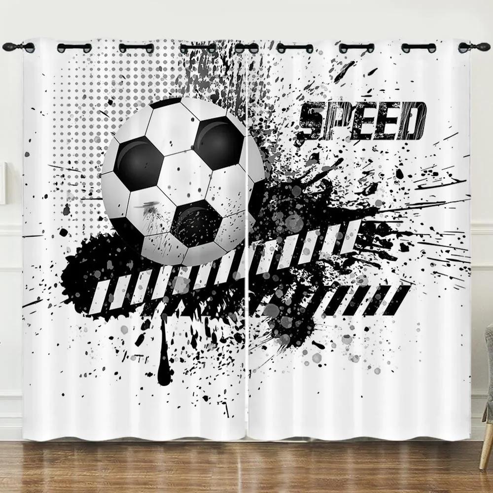 Футбольные мячи Футбольный дизайн Синие шторы Обработка окон Шторы на окнах для гостиной Спальня Детская комната Домашний декор