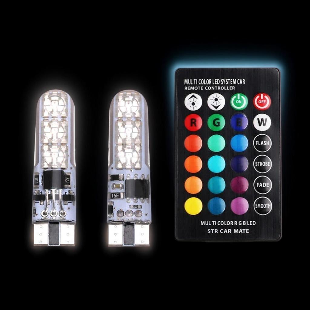2x Светодиодная лампа T10 W5w: 6 светодиодов 5050 RGB, 7-цветный пульт ДУ, водонепроницаемая клиновидная лампа