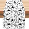1pc White Black Halloween Table Runner with Cute Spiders Waterproof Durable Tablecloth for Halloween Themed Party Decoration