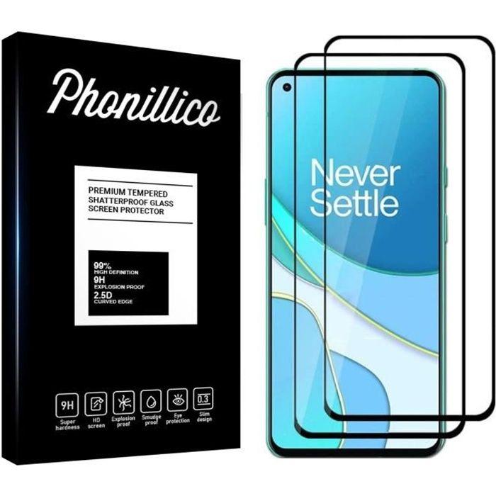 Verre Trempé - PHONILLICO - OnePlus 8T - Pack de 2 - Transparent - Bord Noir - Résistant aux rayures