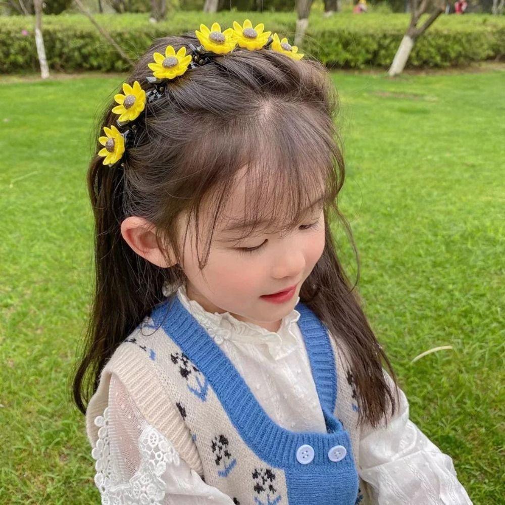Braided Double Bangs Hairpin Hairband Colorful Flower Kids Teeth Headband  Headwear