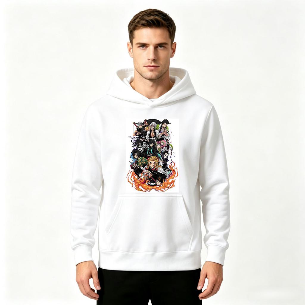 Anime Demon Slayer Characters Print Men's Pullover Hoodie Casual Long Sleeve Sweatshirt