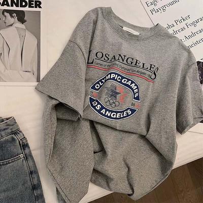 Хлопковая футболка, топы, женская летняя, большого размера, свободная, с принтом, повседневная, пуловер, футболка, топ