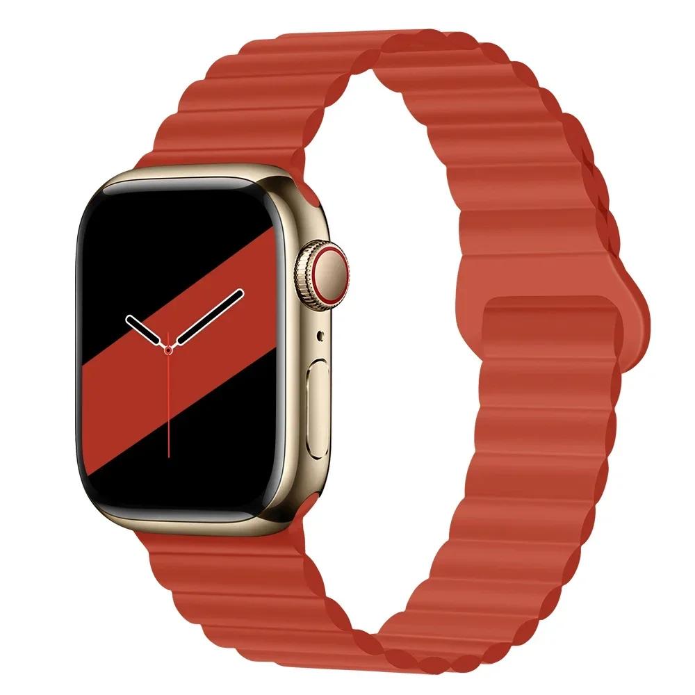 НОВЫЕ Оригинальные магнитные ремешки из жидкого силикона для Apple Watch band Ultra 2 Series 9 SE iwatch 42мм 44мм 45мм 49мм 38мм 40мм 41мм