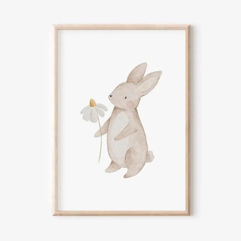 Бохо Мультяшные Сельскохозяйственные Животные Настенное Искусство Холст Живопись Кролик Медведь Пчела Цветок Постеры и Принты Картинки для Декора Детской Комнаты