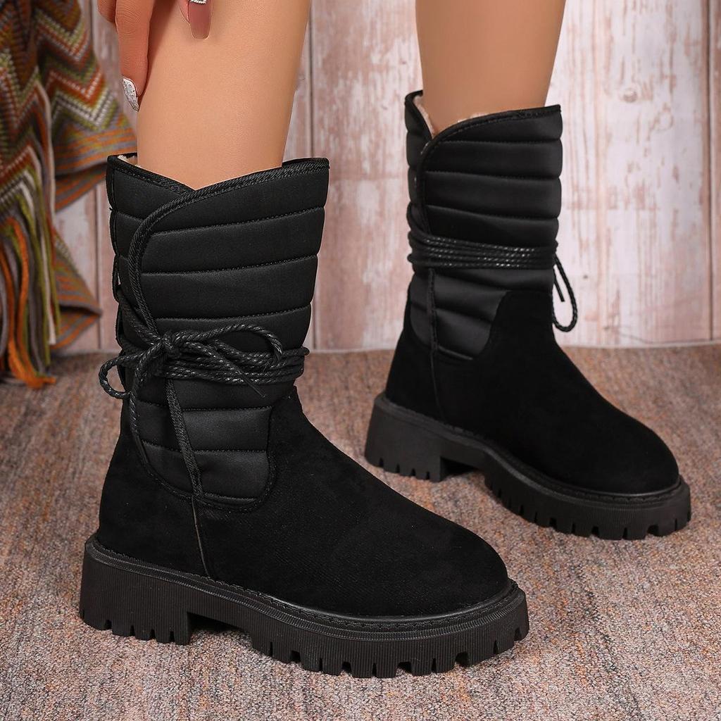 Large Size Casual Middle Tube Square Bottomed Snow Boots Autumn Winter Fur Fleece Suede Martin Boots Cotton Shoes 35-43