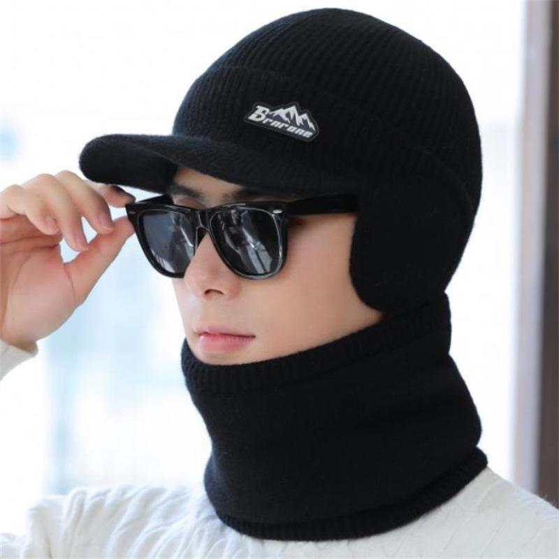 Мужская зимняя вязаная шапка и толстые наушники с теплым ветрозащитным шарфом для езды на велосипеде на открытом воздухе