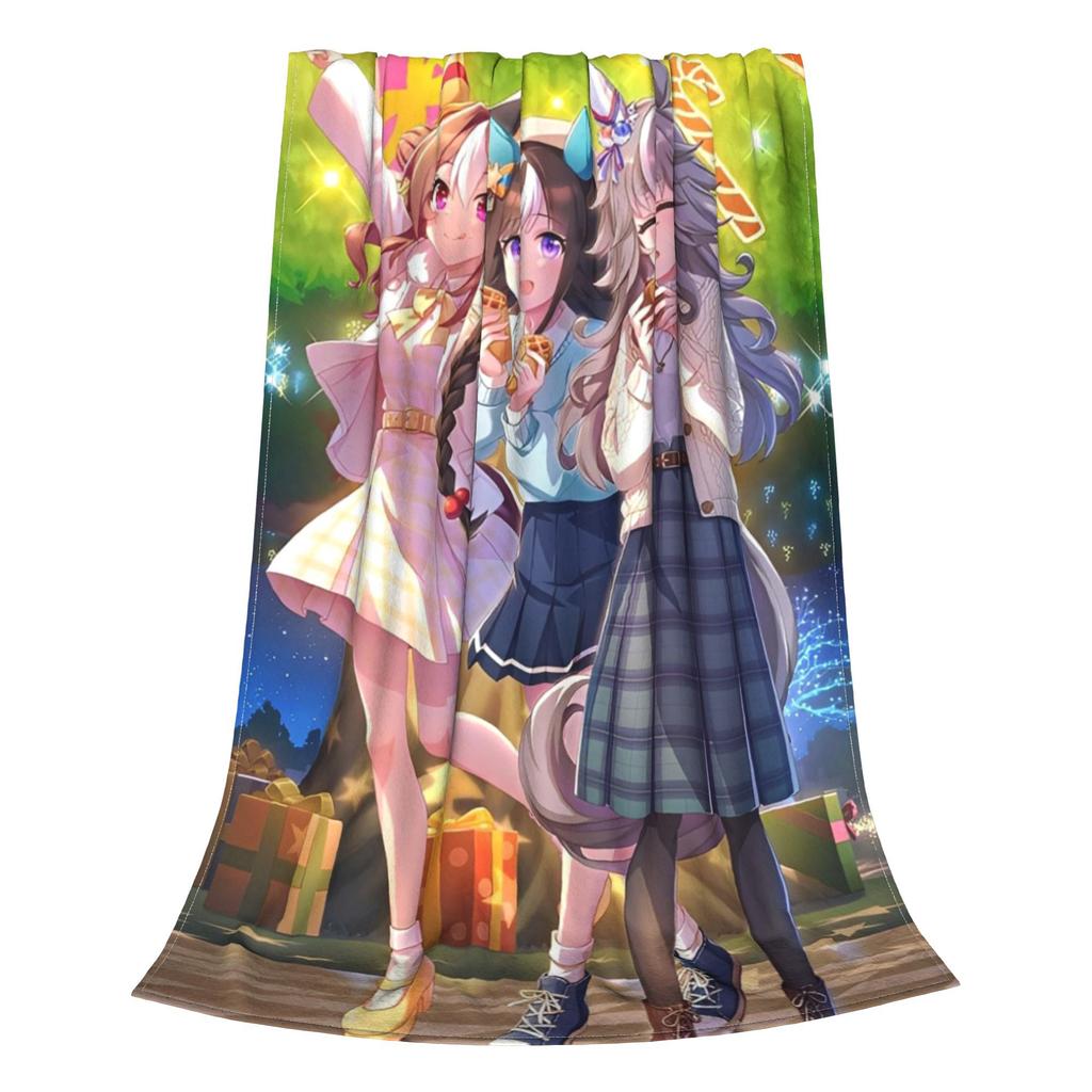 Umamusume Pretty Derby Anime Knitted Blanket Fuzzy Throw Blankets Airplane Travel Portable Ultra-Soft Warm Bedspread