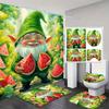 4шт. Трендовая шторка для душа с подходящим набором нескользящих ковриков для ванной - Забавный дизайн с гномом и арбузом для декора ванной комнаты