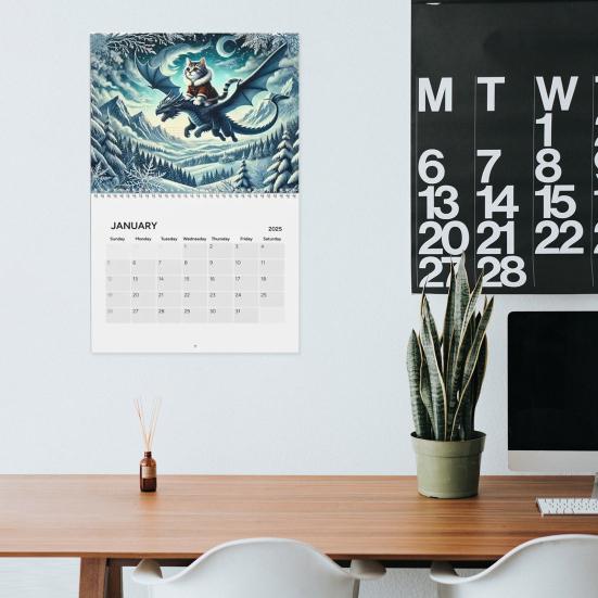 2025 Настенный календарь Забавный кот Дракон Поездка Настенный подвесной календарь 12 месяцев Расписание Органайзер Офис Домашний декор