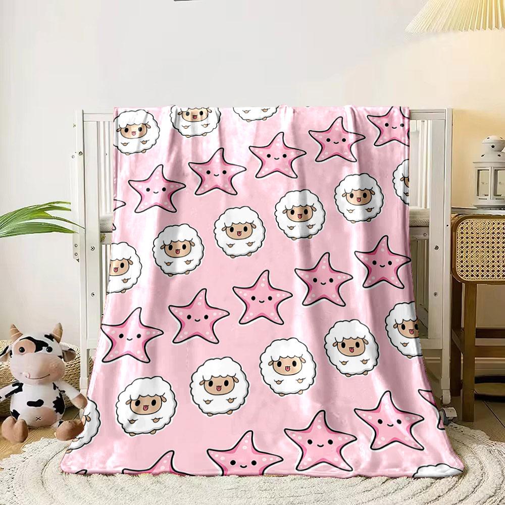 Cute Sheep Star Pattern Pink Blanket bedroom Blanket for Livingroom Couch lunch break Soft throw for Friend's festival Gift
