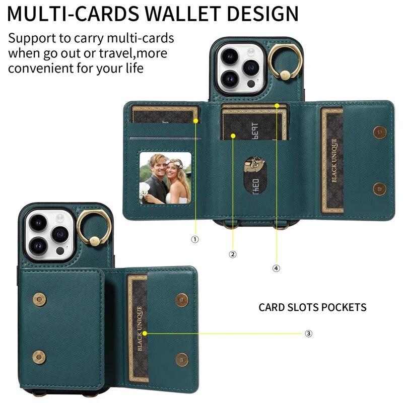 Кожаный чехол-кошелек с ремешком с кольцом для iPhone 15 Pro Max 14 Plus 13 Pro 12 Samsung Galaxy S24 Ultra S23 S22 21 FE A25 A15 A54 A34 A14, раскладной чехол для телефона