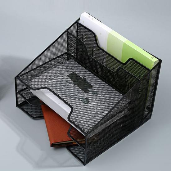 Органайзер для лотков для писем, настольный сетчатый органайзер для файлов с 3 лотками для бумаги и 2 вертикальными секциями, металлический сортировщик файлов для офисных принадлежностей