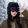 Outdoor Mountaineering and Skiing PU Leather Pilot Hat Removable Goggles Set Winter New Windproof and Warm Hat