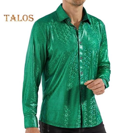 Весна Осень Мужская Рубашка Глянцевая Поверхность Однобортный Кардиган Отложной Воротник Длинные Рукава Косплей Клуб Танцевальная Вечеринка Топ