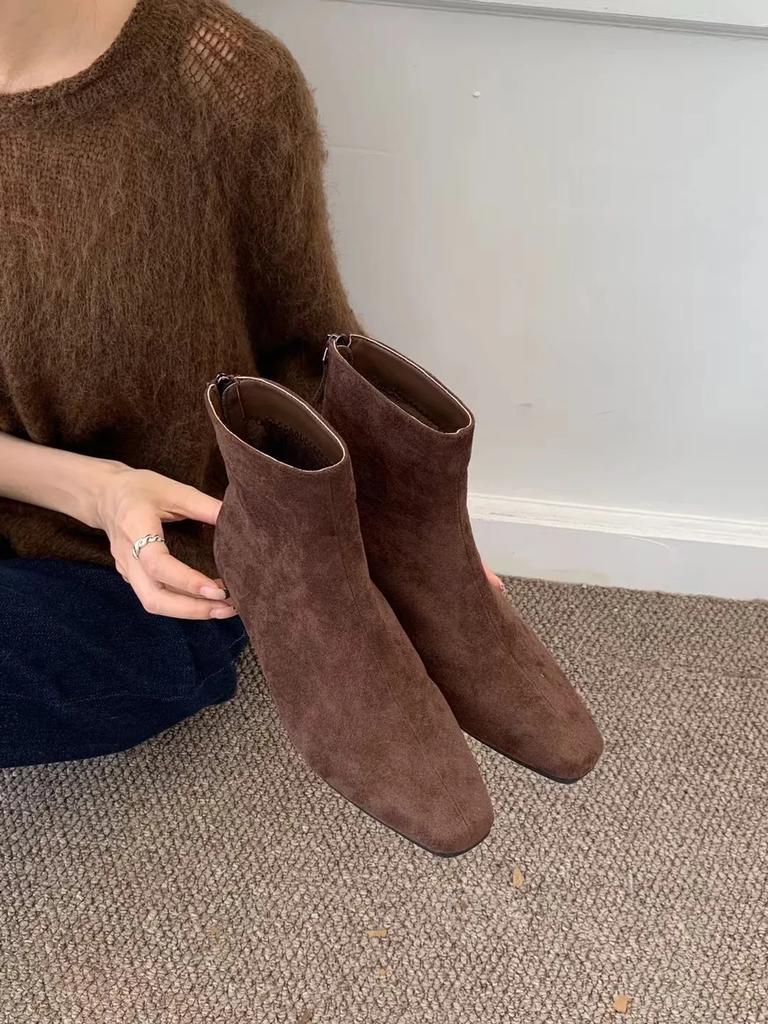 Винтажные замшевые женские эластичные облегающие полусапожки, повседневная обувь на низком каблуке, осенние женские туфли для вечеринок, современные ботильоны, новые